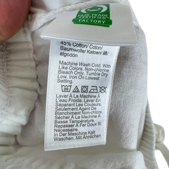 J. Crew White Elastic Waist Cuffed Cropped Lightweight Linen Cotton Pants Sz 12 - Picture 7 of 8
